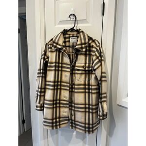 Old Navy XS Plaid Button Front Lined Shacket Jacket Cream Black Tan Oversized